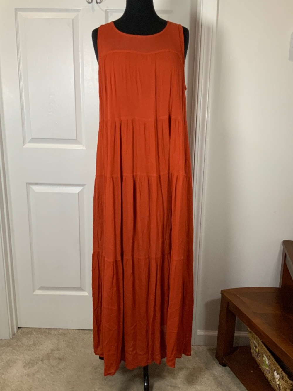 Max Studio Red Boho Flowy Maxi Dress Large Sleeveless Fall Resort Romantic